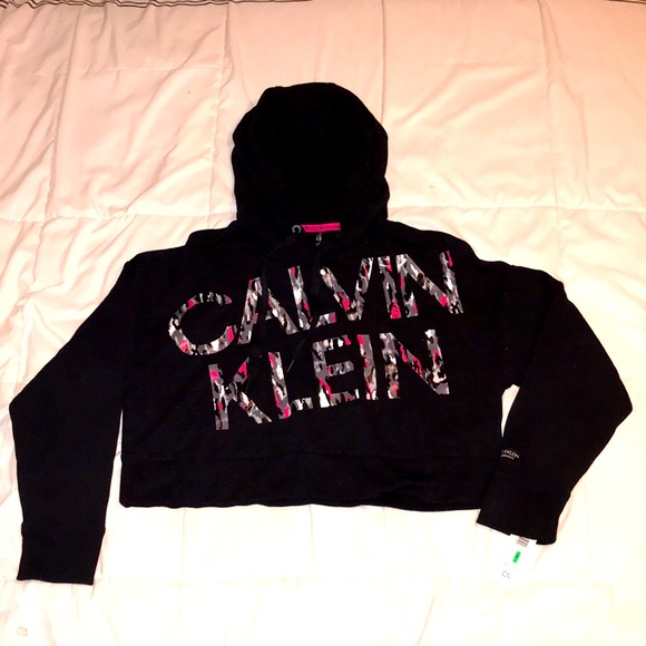Calvin Klein cropped hoodie sweatshirt with colorful brand graphics on front 💜 - Picture 1 of 7